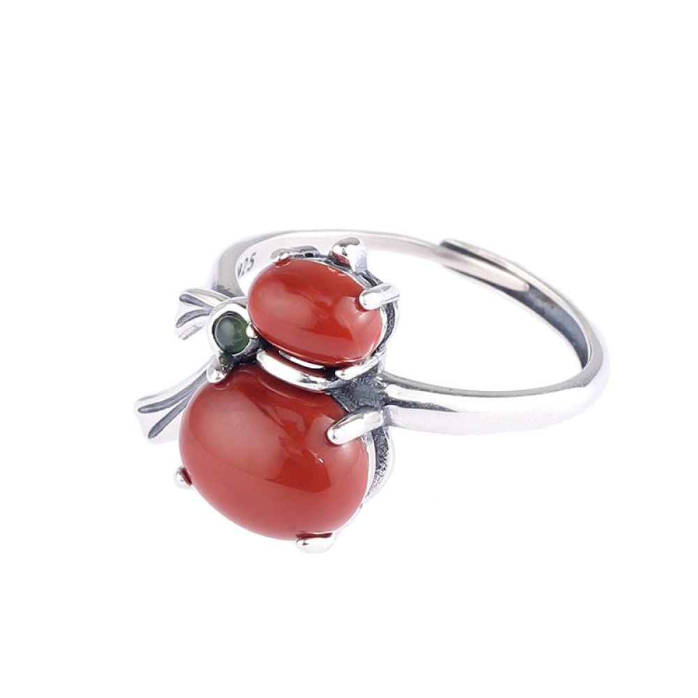 HGJH Silberringe Damen 925,925 Sterling Silber Kürbisform Ring Natürlicher Runder Roter Achat Vintage Micro Inlay Verstellbare Ringe Edelstein Energie Charme Hochzeit Schmuck Geschenke Für Männer Dam