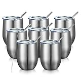 COMOOO 12oz Insulated Wine tumbler with Lid, Stainless Steel Stemless Wine Tumbler Glass,Double Wall