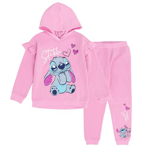 Disney Lilo & Stitch Angel Little Girls Pullover Hoodie and Jogger Pants Outfit Set Lilac Purple Stitch 7-8