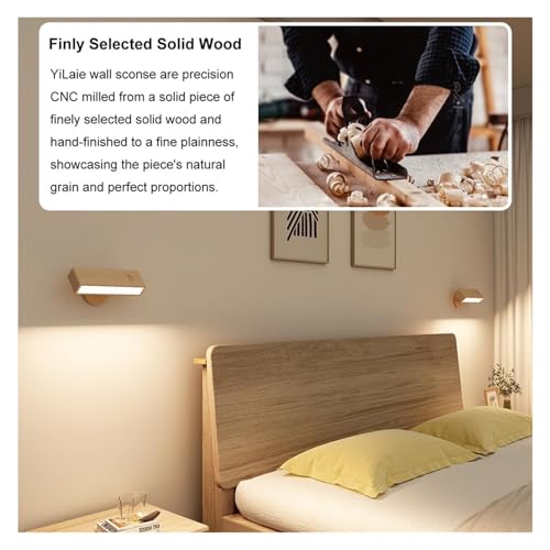 Aplique de pared nórdico de madera regulable 360 para luz lectura dormitorio 5
