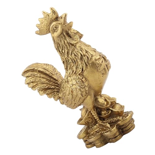 Dioche Elegante Feng Shui Brass Gallo por Suerte y Riqueza - Decoración de Pollo de Latón Puro Hecho a Mano para Hogar y Oficina, Oro