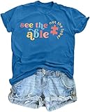 Autism Awareness Shirt Autistic Shirts: Women See The Able Not The Label Rainbow Tee Mental Health Support Short Sleeve Tops