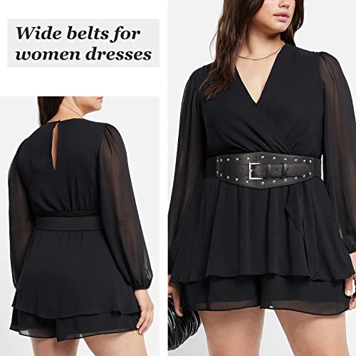 Kajeer Womens Wide Belts for Dresses Vintage Wide Elastic Belts for Women Rivet Cinch Belt with Buckle2