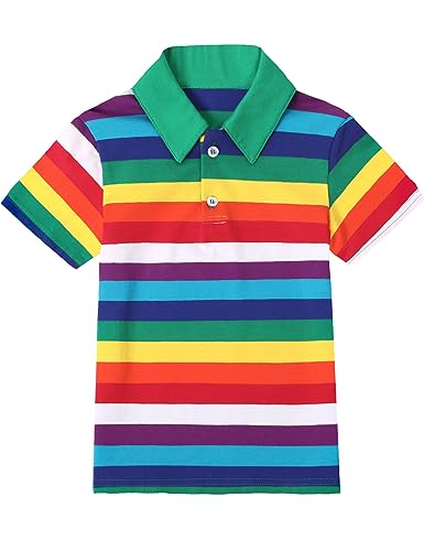 Image of COSLAND Rainbow Boys Striped Polo Shirt Kids Pride Shirt, Rainbow, X-Small