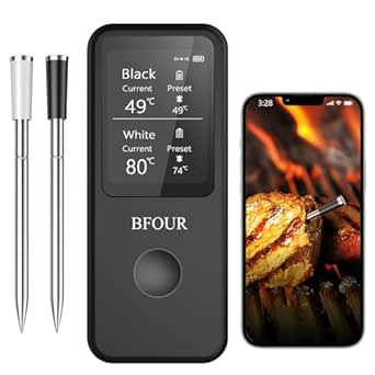 BF-40 Draadloze vleesthermometer met 2 sondes, lcd-display, 100 m bluetooth-bereik, app-bediening, grillthermometer voor BBQ, grill, rookoven, oven, keuken BF-40 Draadloze vleesthermometer met 2 sondes, lcd-display, 100 m bluetooth-bereik, app-bediening, grillthermometer voor BBQ, grill, rookoven, oven, keuken