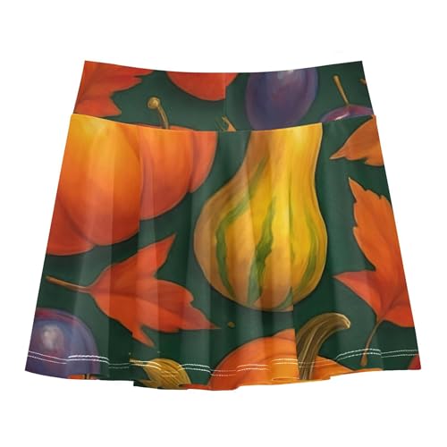 Colorful Autumn Harvest Pumpkins Tennis Skirts for Kids 2 in 1 Girls' Shorts Athletic Skorts Butterfly 4t2