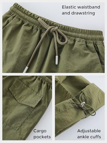 Image of Girls Parachute Cargo Pants Drawstring Waterproof Causal Hiking Pants for Girls Pockets Lightweight Running Joggers