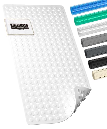 HITSLAM Badewannenmatte rutschfest, 89 x 40cm Lange Antirutschmatte Badewanne, Duschmatte rutschfest BPA Frei, Schimmelresistent & Maschinenwaschbar, Schnelltrocknend und Leicht zu Reinigen, Weiß