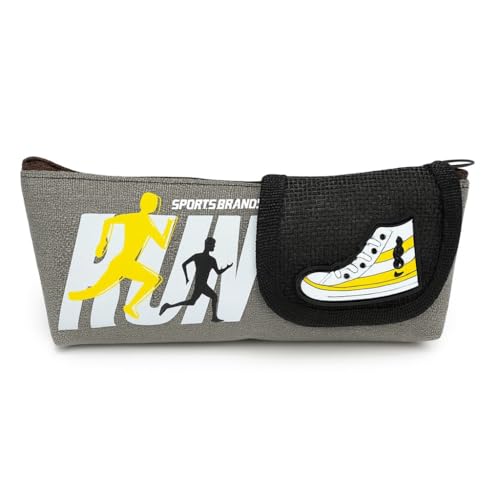 Estojo Escolar, Bolsa Organizadora para Material Escolar, Design Esportivo com Detalhe de Tênis (Amarelo)