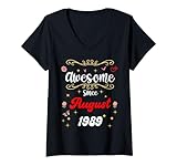 Photo Gallery donna awesome since august 1989 compleanno fiori & farfalle maglietta con collo a v Photo Gallery donna awesome since august 1989 compleanno fiori & farfalle maglietta con collo a v