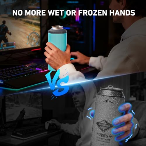Image of 3 in 1 Slim Can Cooler for 12 OZ Skinny Can, Standard Can & Beer Bottle - Keep Cold for 6 Hours - Double Walled Insulated Stainless Steel Vacuum Beverage Can Insulator (Aqua)