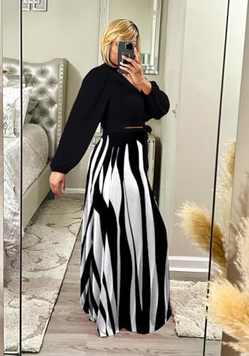 Image of Plus Size Women's 2 Piece Outfits Casual Long Sleeve Wrap Crop Top Maxi Long Dress Flowy Matching Sets
