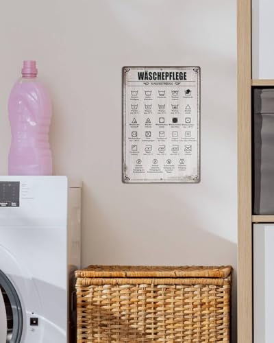 Putuo Decor Wäschepflege Blechschild – Waschsymbol Übersicht für Waschküche, Vintage Metall Wanddeko, 30x20cm – Bild 4