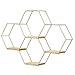SWECOMZE Hexagon - Estantería de pared de madera y metal, estantería flotante para baño, estantería decorativa para oficina, cocina, baño, decoración de pared (dorado, 4 unidades)