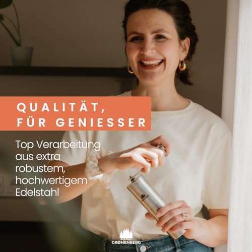 Foto von Groenenberg Kaffeemühle I Hochwertige Kaffeemühle manuell aus Edelstahl I Coffee grinder mit stufenlos einstellbarem Kegelmahlwerk für Kaffee & Espresso