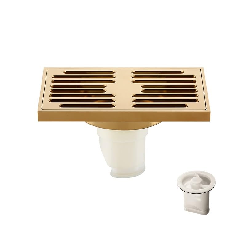 Siphon de Sol, Siphon de Douche, Siphon de Sol de Salle de Bain, grilles de Sol carrées 140 x 90 mm, Siphon de Salle d'eau (Golden B)