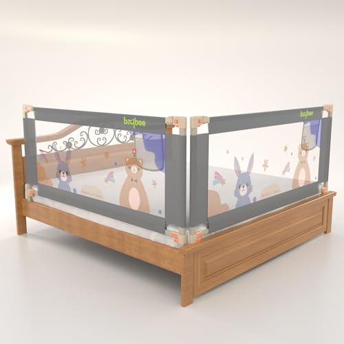 Image of BAYBEE Bed Railing for Baby Safety Guard for Kids | Bed Side Protector for Baby Falling Guard with 28 Level Height Adjustable & Portable Bed Rails for Babies (6FtX5Ft, 2 Sides, Grey)