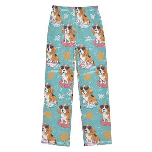 Beagle Daisy Florals Boys Long Pants Soft Trousers Elastic Waist Kids Lounge Bottoms with Pockets S-XL