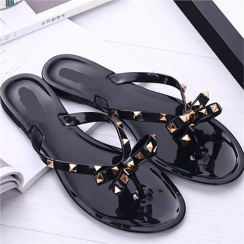Flip Flops for Women Women Jelly Shoes Rivets Studs Bow-Knot Leisure Daily Flip-Flops for Raining Flat Slippers2