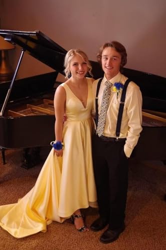 Satin A Line Prom Dresses for Bride V Neck Prom Dresses with Pockets Simple Long Ball Gowns3