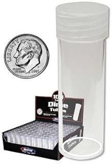 COIN STORAGE TUBES, round clear plastic w/ screw on tops for DIMES (Quantity of 25 tubes)