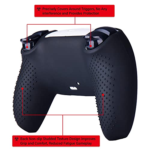 YoRHa Silicone Rubber Back Dots Carving Customizing Skin Cover for PlayStation 5 Controller PS5 Controller x 1(BH Purple) with Pro Thumb Grips x 10 - Image 2