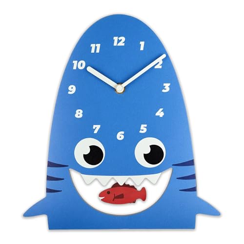 Lily’s Home Shark-Shaped Wall Clock with Fish Pendulum – Playful 10.8” Room Decor for Kids – Battery-Powered – Ideal Gift for Birthdays & Holidays – Fun Bedroom, Living Room, or Nursery Accent