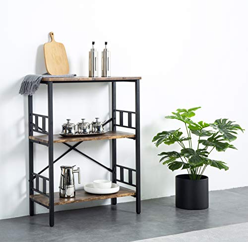 O&K 収納ラック オープンラック オシャレラック3段 木製 スチール ウードラック 幅60cm×奥行30cm×高さ81cm ブラウン