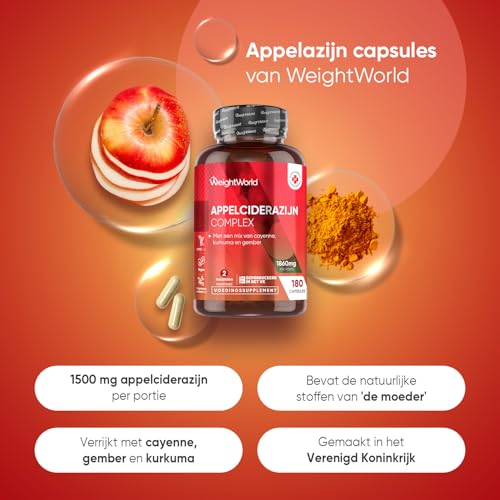 Apple Cider Vinegar Complex - 1860 mg - Bevat cayennepeper, gember en kurkuma - Verrijkt met 2 miljard KVE - Gemaakt in het Verenigd Koninkrijk - 180 vegan capsules voor 2 maanden - WeightWorld - Afbeelding 3