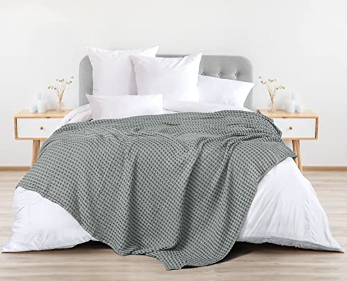 Utopia Bedding Cotton Waffle Blanket 300 Gsm (Cool Grey - 90X72 Inches) Soft Lightweight Breathable Bed Blanket Twin Size Layering Any Bed For All Season #TOP1