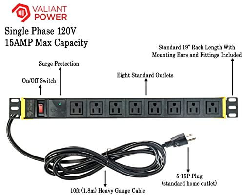 Protector eléctrico Rack Mount PDU, 8 tomas, 15A, 120V, con interruptor luminoso, 19 pulgadas, para servidor y equipo AV miniatura 4
