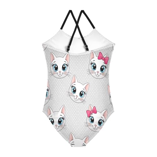 Cute Cartoon Cats Child Girl Swimsuit with Adjustable Shoulder Strap, Beach Swimsuit, 3-102