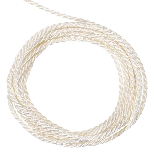 QUARKZMAN Corda Intrecciata in Poliestere 2.5mm 3 Strati Cordino Decorativo Ritorto Flessibile Brillante per Tenda Artigianato Regalo Borsa Decorazioni Natalizie, Bianco Crema - 11ft