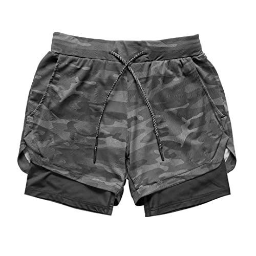 Bermuda Masculino Fitness 2 em 1 Esportivos de treino Corrida Academia (L(175cm 65kg))