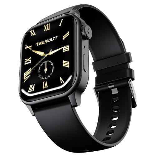 Fire‑Boltt Rise Smart Watch 1.85″ HD Display with Bluetooth Calling, AI Voice Assistant, Rotating Crown,SpO2 & Heart Rate Monitor, 120+ Sports Modes,IP67 Waterproof Smart Watch for Men & Women - Black