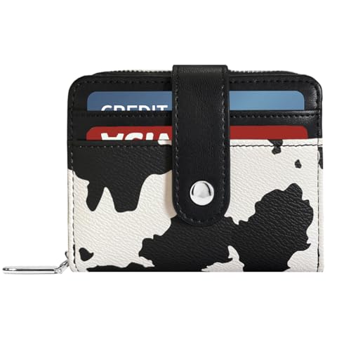 Sunwel Fashion Cow Prints Wallet Card Slots Small Wallet with Zipper Coin Pouch Wallet for Women Girls (COW PRINT BLACK)