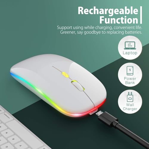 Image of LED Wireless Mouse, Slim Silent Mouse 2.4G Portable Mobile Optical Office Mouse with USB & Type-c Receiver, 3 Adjustable DPI Levels for Notebook, PC, Laptop, Computer (White)