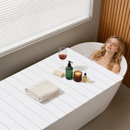 Foldable Bathtub Cover 63x32 PVC Waterproof Dustproof Bath Tub Lid Heat Preservation Bath Tub Tray Waterproof with 11LB Load for Home Hotel Spa Most Standard Bathtubs