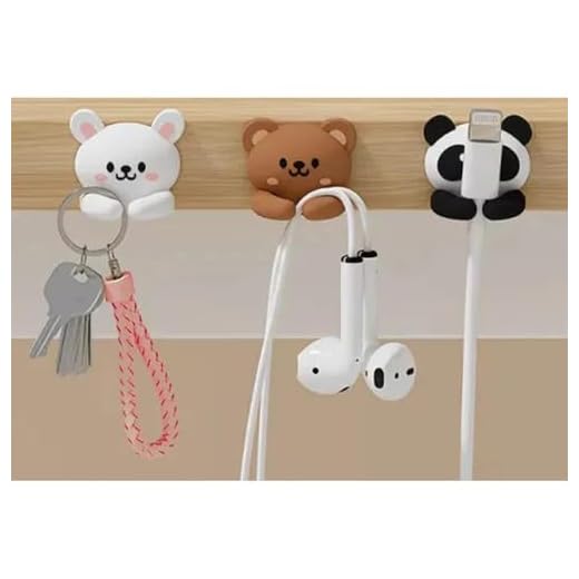 3pcs Cute Animal Cable Organizer Adorable Panda Rabbit Bear Shaped Cable Clips Desk Management Cord Holder for Nightstand Headphones Chargers USB