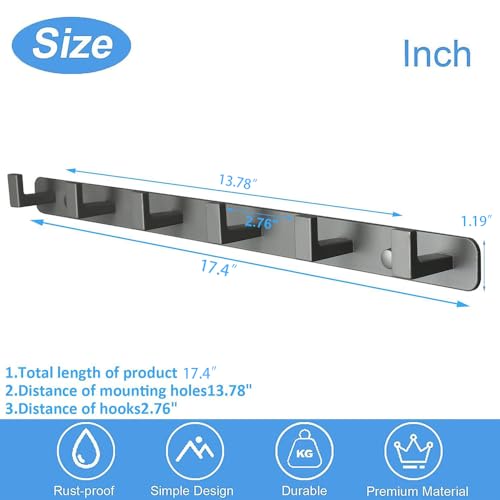 Image of Coat Rack, Heavy Duty Stainless Steel 6 Tri Coat Hook Hanger, Wall Mounted Storage Wall Hooks, Rustic Clothes Hook /Key Hook Rail for Bathroom Kitchen Entryway(6 Hook Grey)