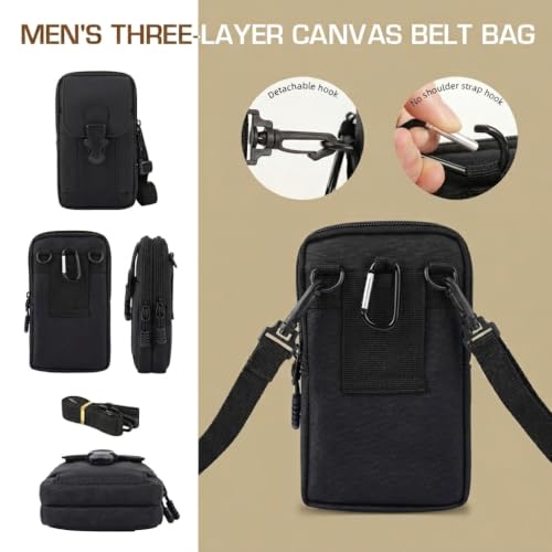 Image of GUSTAVE Belt Pouch for Men Waterproof Canvas TripleLayer Phone Holster with Secure Belt Loop for Hiking, Camping, Running, Travel, and Everyday Carry