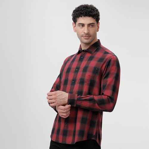 Image of BASICS 100% Cotton Checked Shirt for Men | Slim Fit | Everyday Smart Casual Wear | Full Sleeve