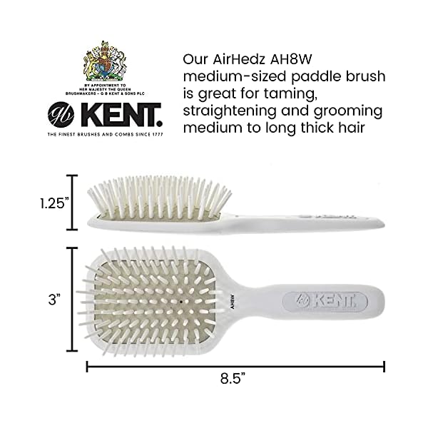 Kent AH8W Airhedz Cushion Paddle Brush - Scalp Massager and Detangler Brush - The Hair Brush for Thick Hair - Scalp Massager Hair Growth Stimulator - Hair Detangler and Curly Hair Brush
