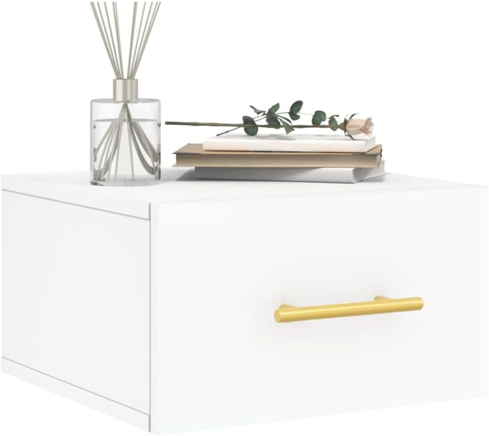 Wall Mounted Bedside Cabinet Set of 2 in Modern White Engineered Wood for Space Saving Storage