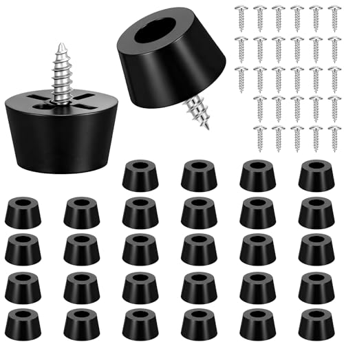 FdcLixuvol Rubber Feet 30 Pcs Non-Slip Soft Cutting Board Feet Pads Kit with Built-in Stainless Steel Washer and Screws for Furniture Appliances Rubber Bumpers Black
