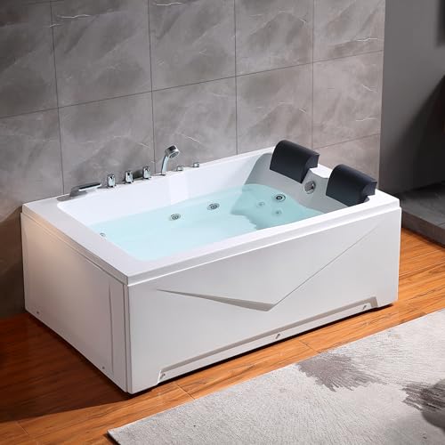 Empava Whirlpool Bathtub 71 Inch,2 Person Whirlpool Tubs With 16 Jets,Jetted Bathtub,Acrylic SPA Bath Tub,Hydro Massage Bathtub With Right Drain,3-Side Apron,White