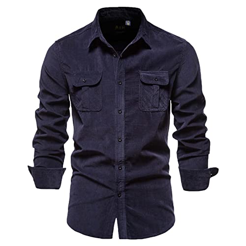 Chemises pour Hommes à Manches Longues De Couleur Unie Chemises à Manches Longues pour Hommes d'affaires De Grande Taille Hauts Décontractés Veste chemise homme multi-poches en velours côtelé Cover