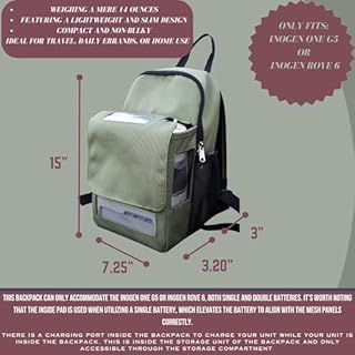O2TOTES® Inogen One G5 & Rove 6 Backpack - Ultra-Lightweight (<1 lb), Breathable Mesh Pocket, Zippered Bottom & Adjustable Padded Straps