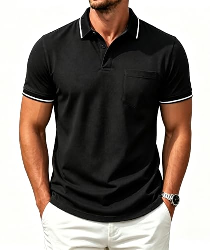 ZITY Mens Polo Shirts Casual Short Sleeve Athletic T-Shirts Classic Contrast Collar Shirt with...