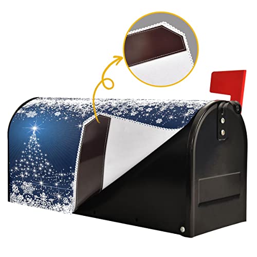 Image of Merry Christmas Tree Magnetic Mailbox Cover Large 21 X 25 in Winter Snowflake Snow Blue White Xmas Mail Box Covers Decals Wraps Post Box Outdoor Decorations